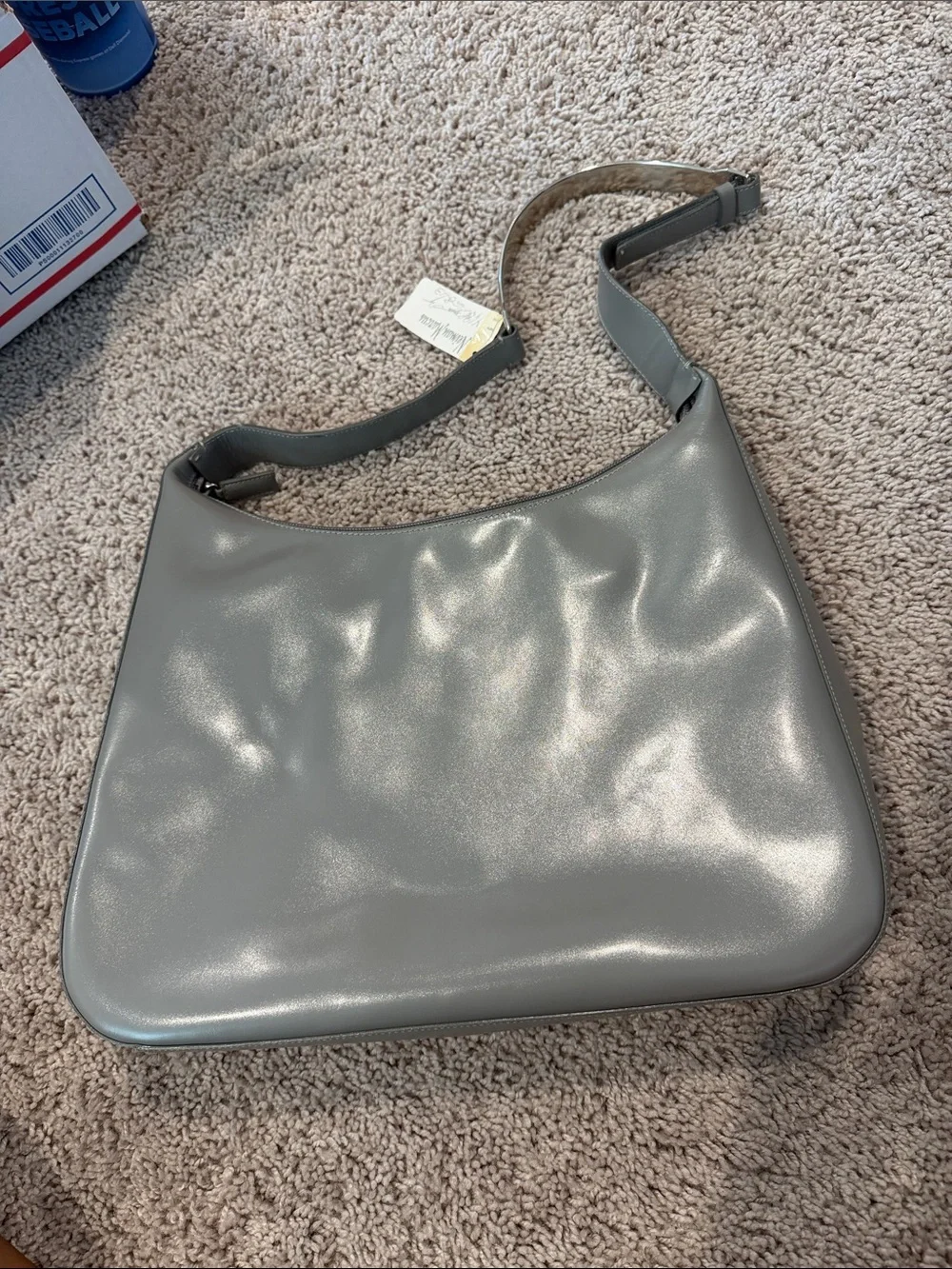 Vintage Prada Smooth Grey Leather Shoulder Hobo